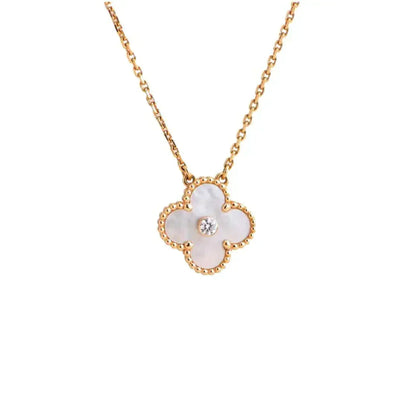[：Polaidi Jewelry]クローバー 15MM ダイヤモンド ホワイトフリティラリア ネックレス