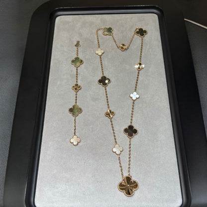 [Polaidi]DETACHABLE CLOVER 15(11+4) FLOWER ROSE GOLD NECKLACE SET