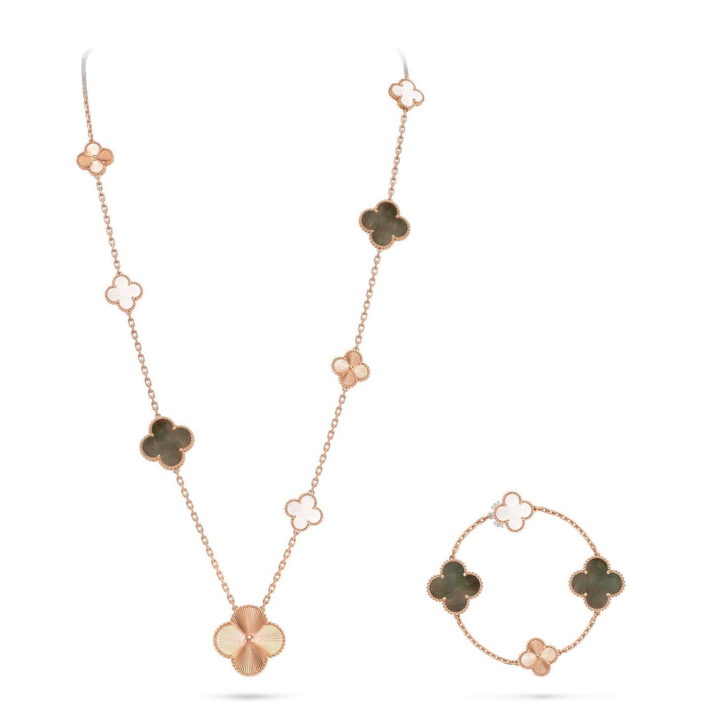 [Polaidi]DETACHABLE CLOVER 15(11+4) FLOWER ROSE GOLD NECKLACE SET
