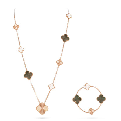 [Polaidi]DETACHABLE CLOVER 15(11+4) FLOWER ROSE GOLD NECKLACE SET