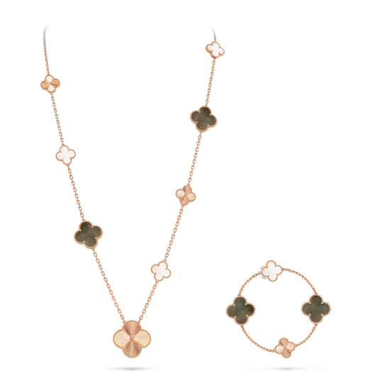 [Polaidi]DETACHABLE CLOVER 15(11+4) FLOWER ROSE GOLD NECKLACE SET