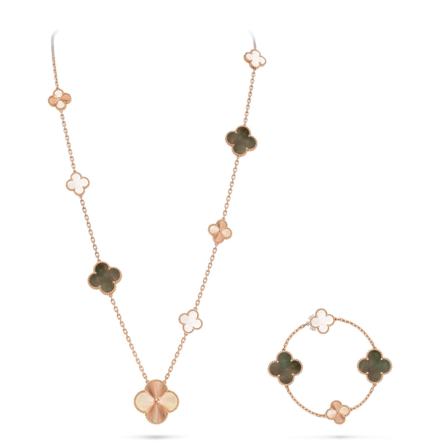 [Polaidi Jewelry]DETACHABLE CLOVER 15(11+4) FLOWER ROSE GOLD NECKLACE SET