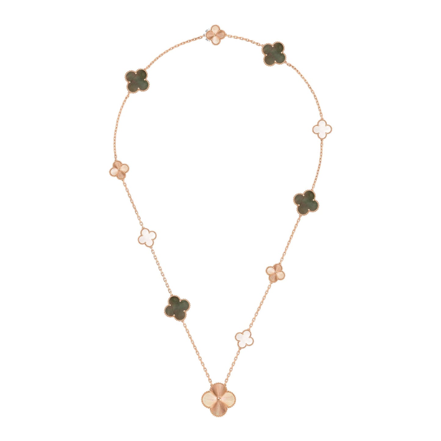 [Polaidi]DETACHABLE CLOVER 15(11+4) FLOWER ROSE GOLD NECKLACE SET