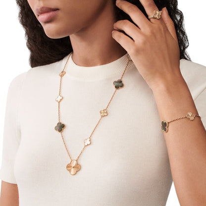 [Polaidi Jewelry]DETACHABLE CLOVER 15(11+4) FLOWER ROSE GOLD NECKLACE SET