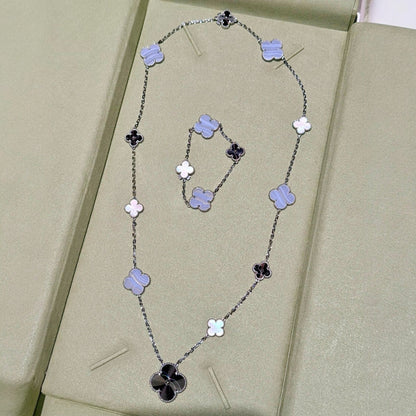 [Polaidi]DETACHABLE CLOVER 15(11+4) FLOWER SILVER NECKLACE SET