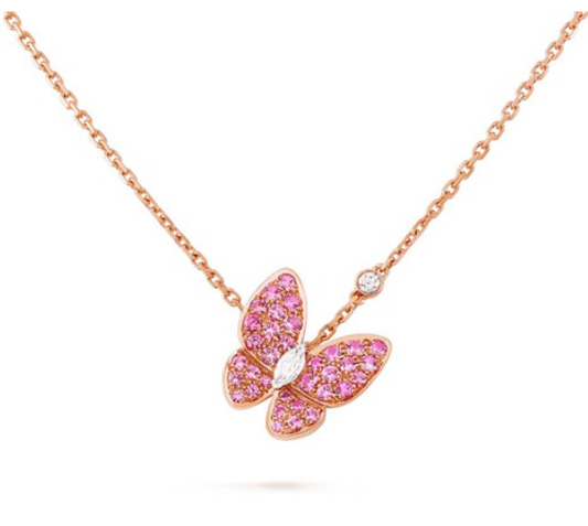[Polaidi Jewelry]BUTTERFLY RED DIAMOND ROSE GOLD NECKLACE