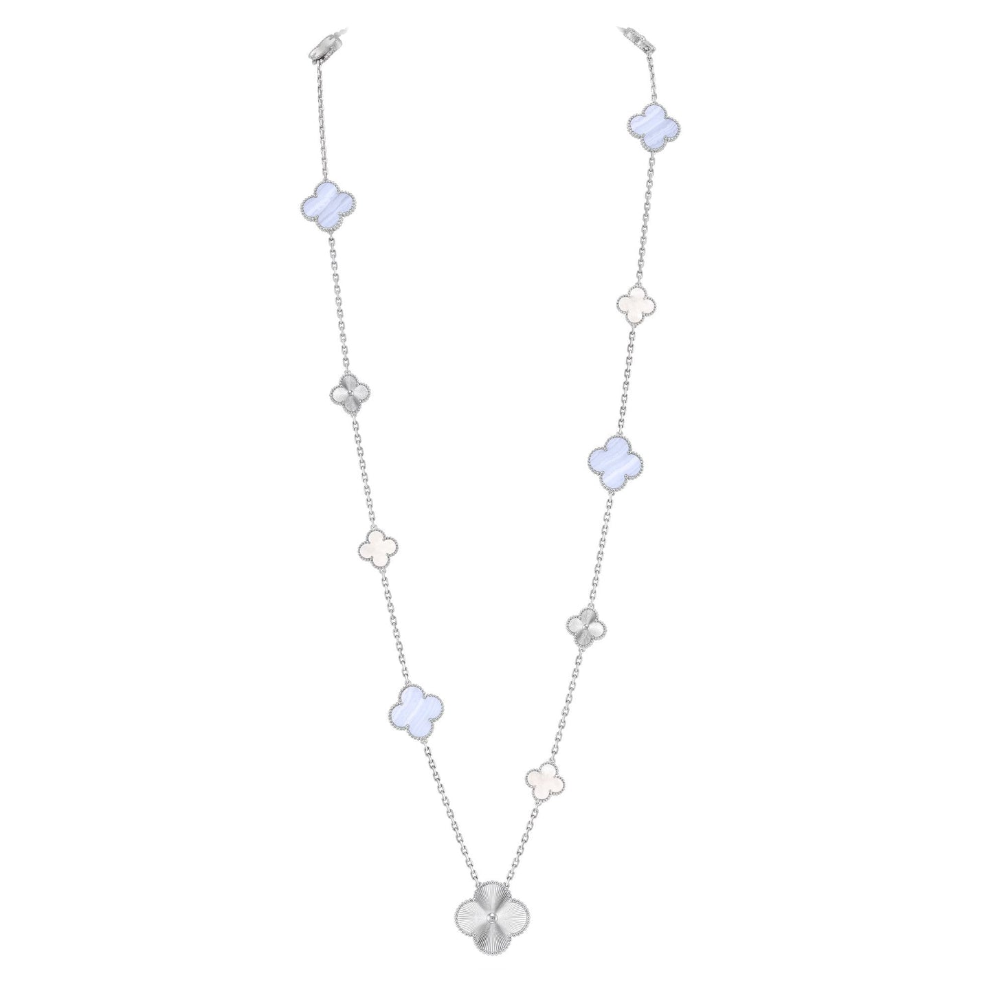 [Polaidi Jewelry]DETACHABLE CLOVER 15(11+4) FLOWER SILVER NECKLACE SET