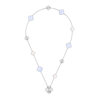 [Polaidi]DETACHABLE CLOVER 15(11+4) FLOWER SILVER NECKLACE SET