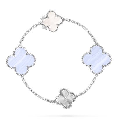 [Polaidi Jewelry]DETACHABLE CLOVER 15(11+4) FLOWER SILVER NECKLACE SET