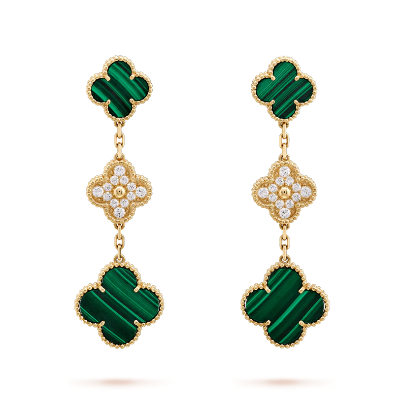 [：Polaidi Jewelry]CLOVER EARRINGS GOLD MALACHITE DIAMOND 3 MOTIF
