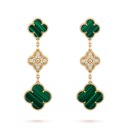 [Polaidi Jewelry]CLOVER EARRINGS GOLD MALACHITE DIAMOND 3 MOTIF