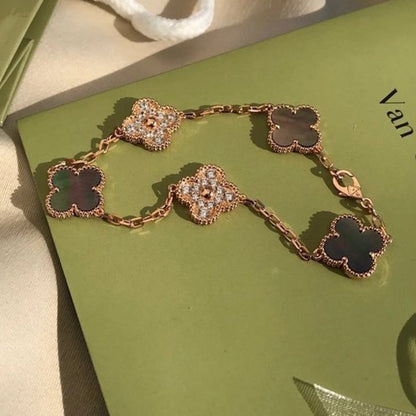 [：Polaidi Jewelry]CLOVER 5 MOTIF GRAY MOP DIAMOND BRACELET