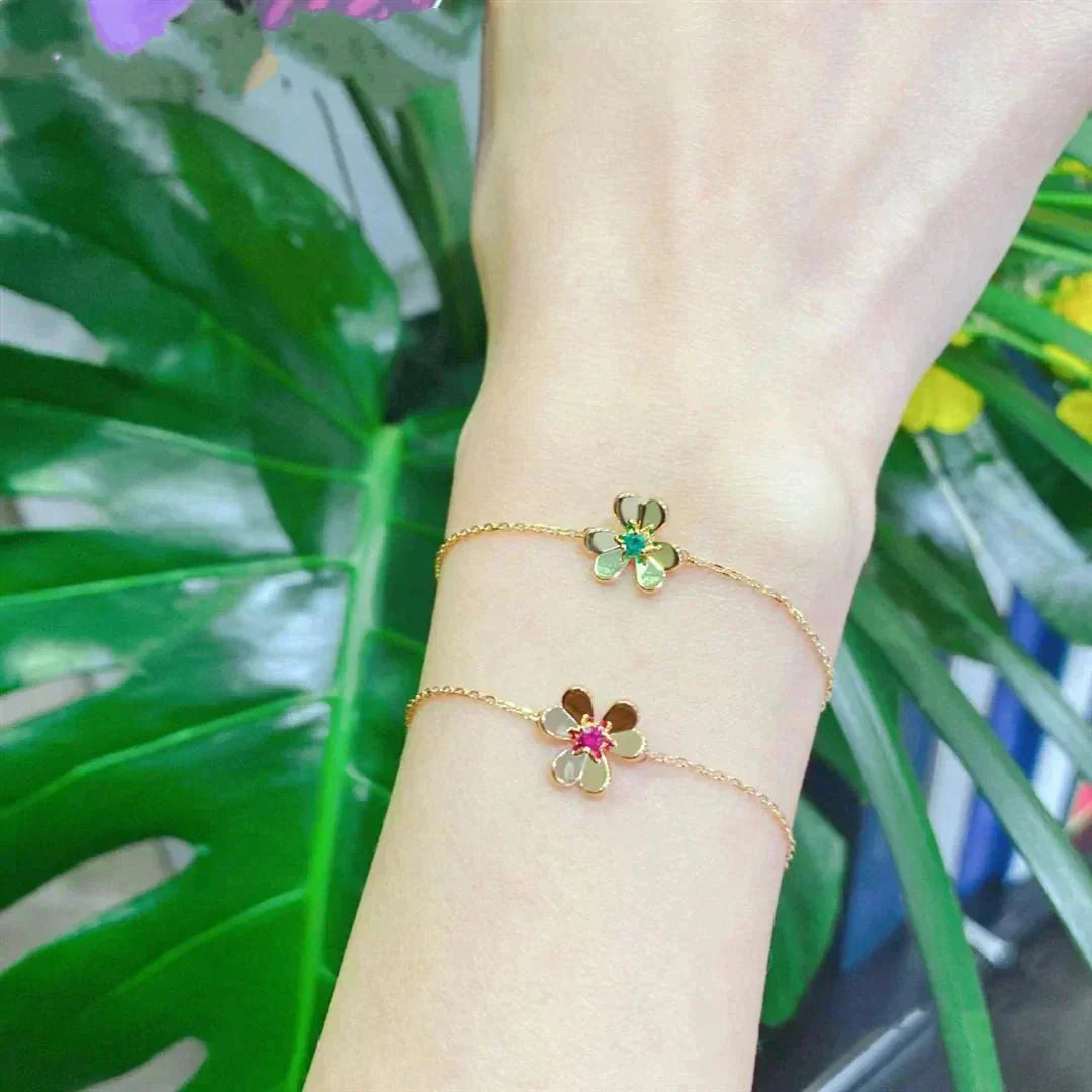 [：Polaidi Jewelry]FRIVOLE GOLD FLOWER PINK MALACHITE BRACELET