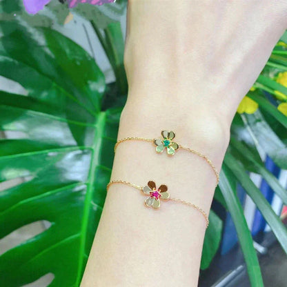 [：Polaidi Jewelry]FRIVOLE GOLD FLOWER PINK MALACHITE BRACELET