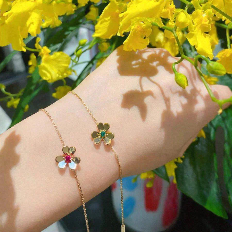 [：Polaidi Jewelry]FRIVOLE GOLD FLOWER PINK MALACHITE BRACELET
