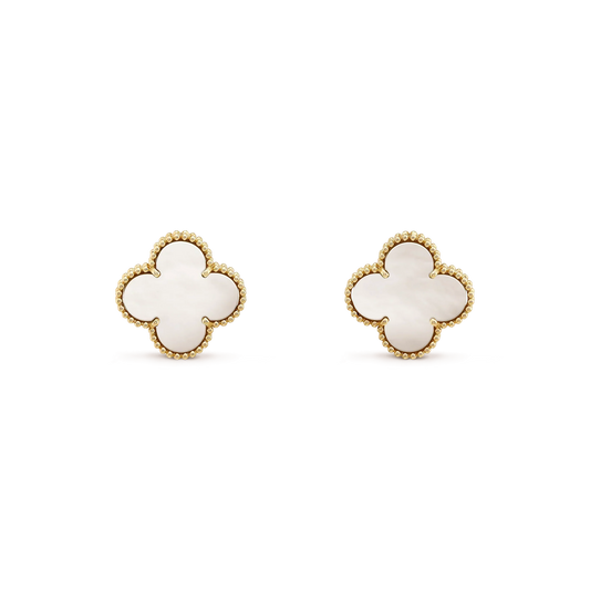 [：Polaidi Jewelry]CLOVER MEDIUM 1 MOTIFS  WHITE MOP STUD EARRINGS