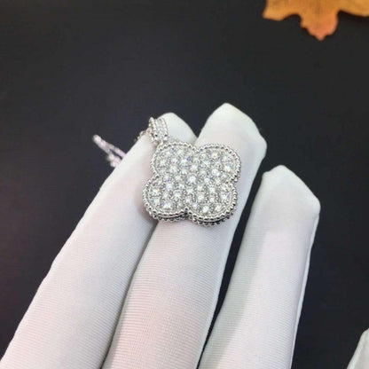 [：Polaidi Jewelry]クローバー 25MM シルバー フルダイヤモンド ビッグクローバーネックレス