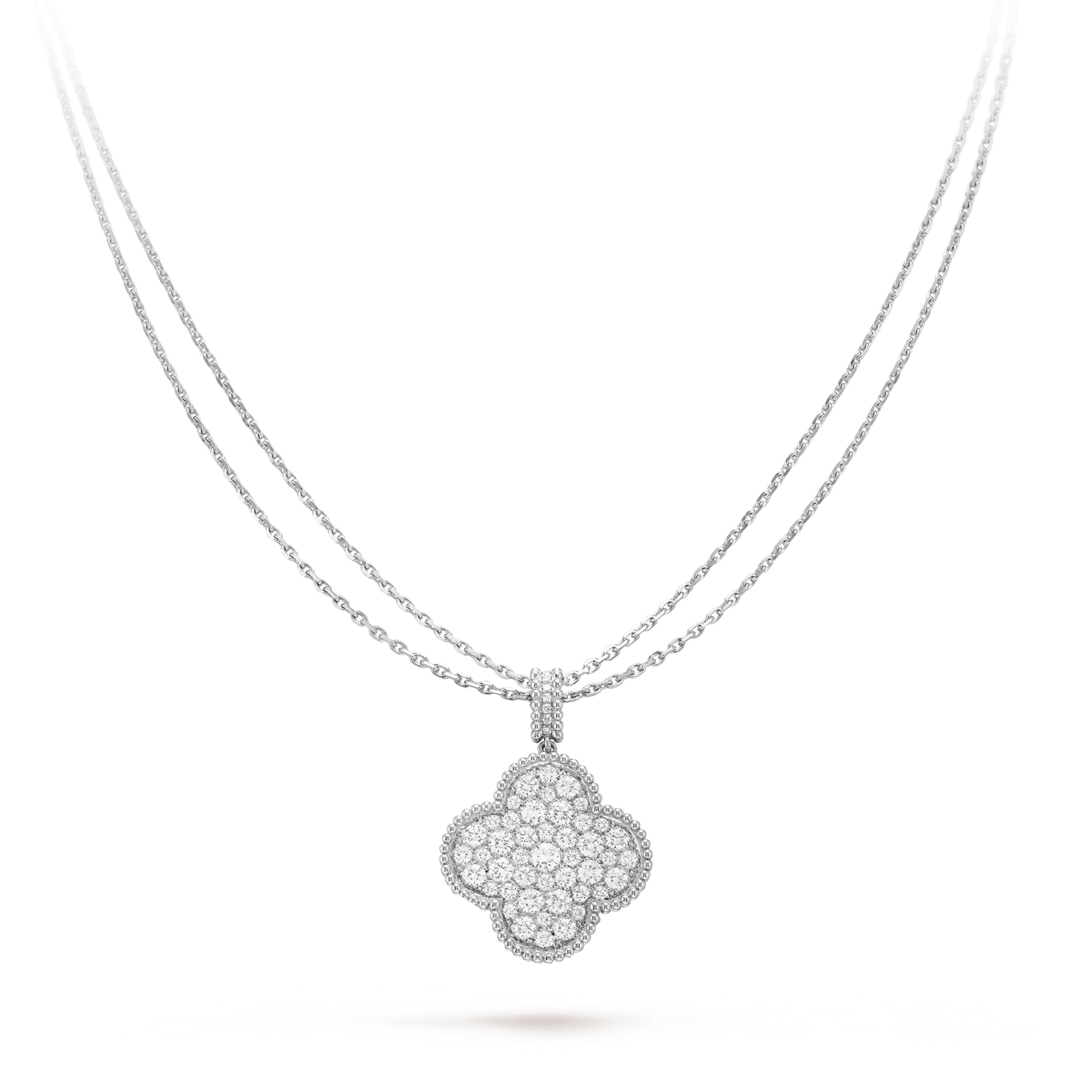 [Polaidi Jewelry]CLOVER 25MM SILVER FULL DIAMOND BIG CLOVER NECKLACE