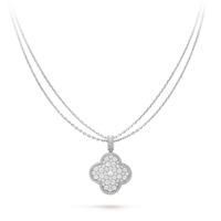 [Perlaura Jewelry ]CLOVER 25MM SILVER FULL DIAMOND BIG CLOVER NECKLACE