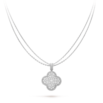 [：Polaidi Jewelry]クローバー 25MM シルバー フルダイヤモンド ビッグクローバーネックレス