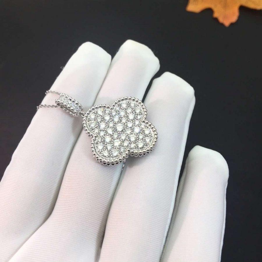 [Polaidi Jewelry]CLOVER 25MM SILVER FULL DIAMOND BIG CLOVER NECKLACE