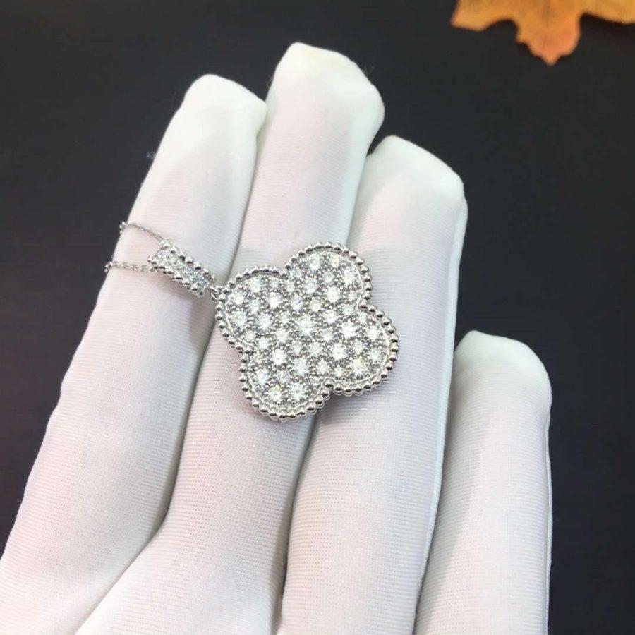 [：Polaidi Jewelry]クローバー 25MM シルバー フルダイヤモンド ビッグクローバーネックレス