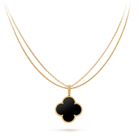 [Perlaura Jewelry ]CLOVER 25MM GOLD ONYX BIG CLOVER NECKLACE