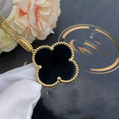 [Polaidi Jewelry]CLOVER 25MM GOLD ONYX BIG CLOVER NECKLACE