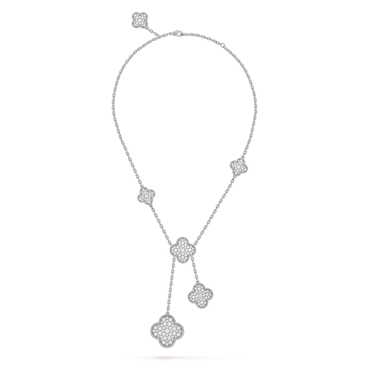 [：Polaidi Jewelry]CLOVER 5 MOTIFS SILVER DIAMONDS NECKLACE