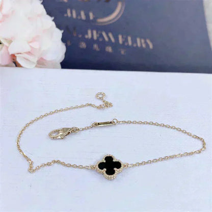 [：Polaidi Jewelry]CLOVER ONYX SINGLE FLOWER BRACELET
