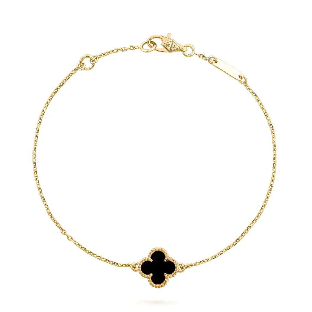 [：Polaidi Jewelry]CLOVER ONYX SINGLE FLOWER BRACELET