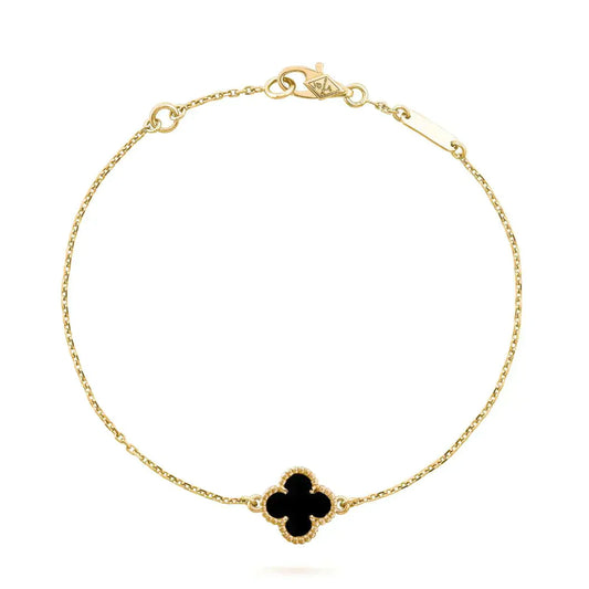 [：Polaidi Jewelry]CLOVER ONYX SINGLE FLOWER BRACELET