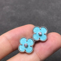[Perlaura Jewelry ]CLOVER 1 DIAMOND BLUE SKY SILVER EARRINGS