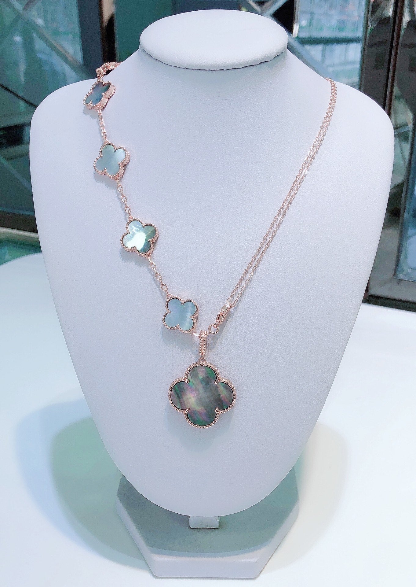 [Polaidi Jewelry]COMBINED BRACELET 5 MOTIFS AND NECKLACE DARK MOP ROSE GOLD