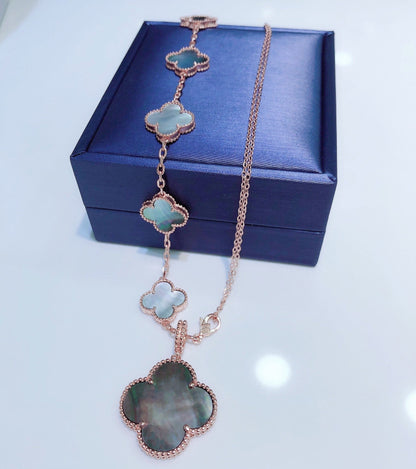[Polaidi Jewelry]COMBINED BRACELET 5 MOTIFS AND NECKLACE DARK MOP ROSE GOLD