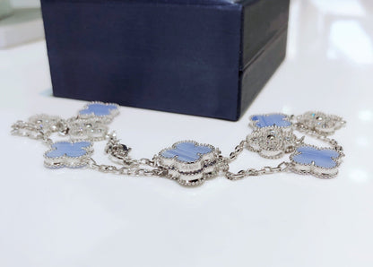 [Polaidi Jewelry]CLOVER 10 MOTIFS CHALCEDONY DIAMONDS SILVER NECKLACE