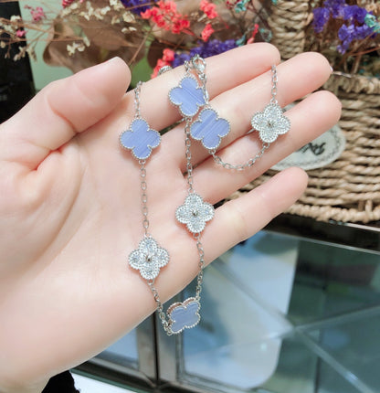 [Polaidi Jewelry]CLOVER 10 MOTIFS CHALCEDONY DIAMONDS SILVER NECKLACE