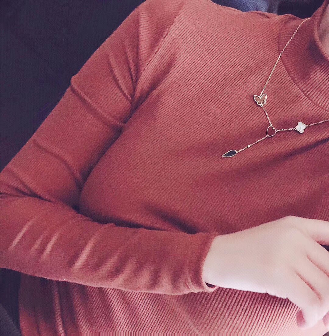 [Polaidi Jewelry]LUCKY SPRING 4 MOTIFS ROSE GOLD NECKLACE