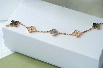 [：Polaidi Jewelry]CLOVER 5 MOTIFS DARK MOP AND DIAMONDS PINK GOLD BRACELET
