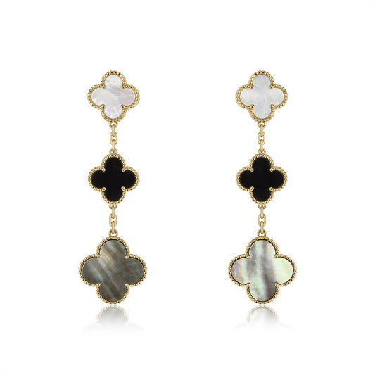 [：Polaidi Jewelry]CLOVER EARRINGS GOLD ONYX MOP 3 MOTIF
