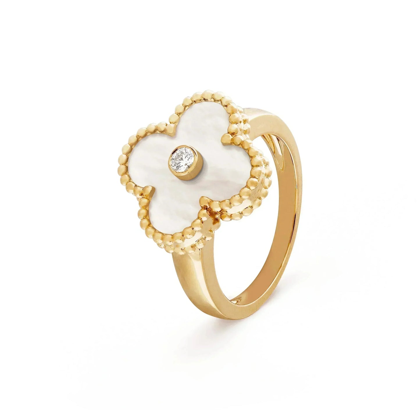 [：Polaidi Jewelry]クローバーピンクMOPリングゴールドダイヤモンド