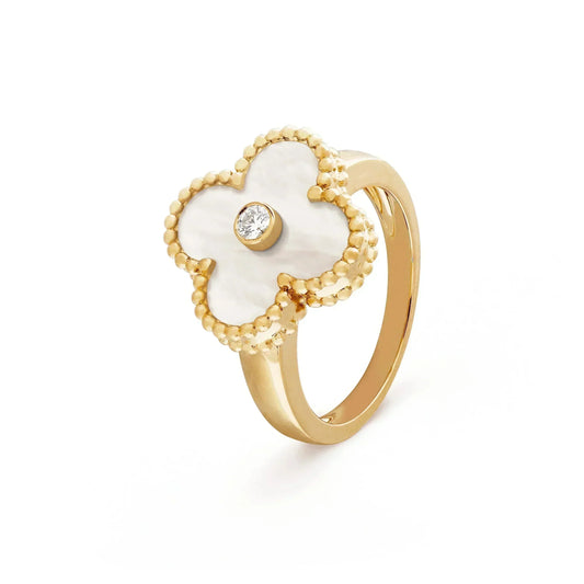 [：Polaidi Jewelry]CLOVER PINK MOP RING GOLD DIAMOND