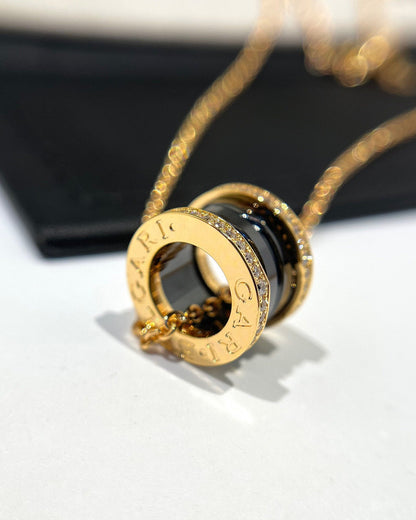 [：Polaidi]ZERO 1 BLACK CERAMIC DIAMOND PINK GOLD NECKLACE